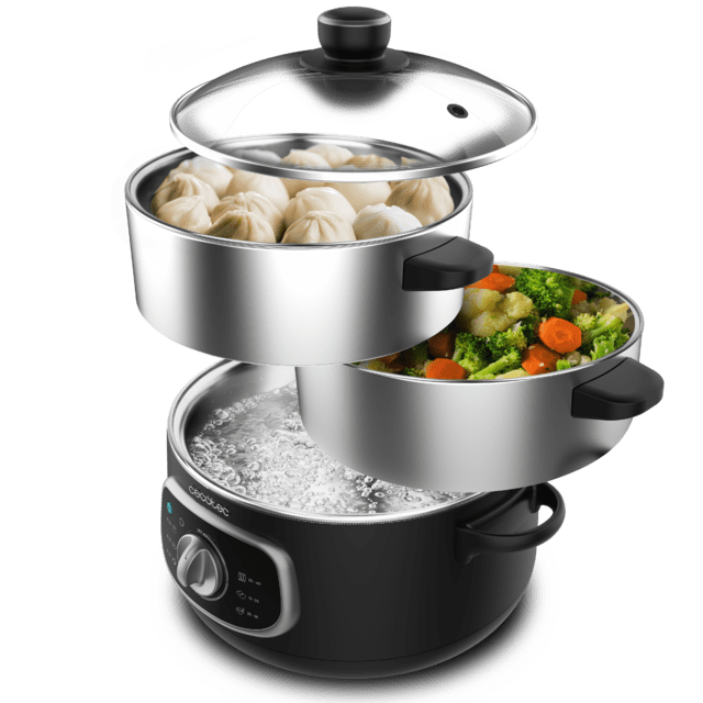 Vapovita SteelPot Vaporera eléctrica de 1300 W, con 3 recipientes de acero inoxidable y 10 L de capacidad total.