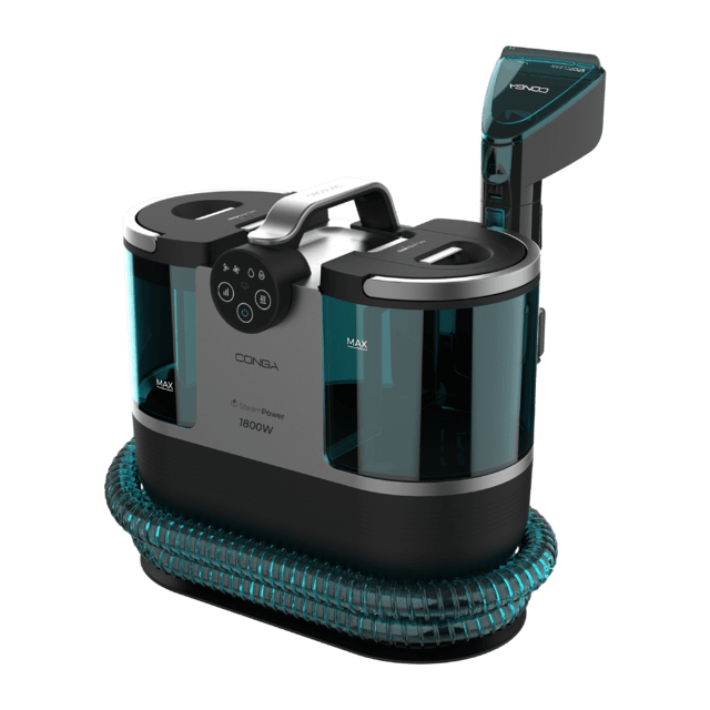 Conga 7000 Carpet&Spot Clean Steam XXL Limpador de estofados com 1700 W de potência. Uso de vapor para melhor remoção de sujeira. Tanque de água limpa de 1600 ml e tanque de água suja de 950 ml. Raio de ação de 7 metros.