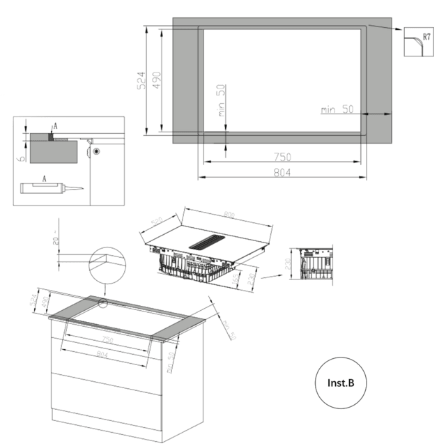 Bolero Squad IH 4800 TotalFlex80 Plaque à induction avec 2 foyers TotalFlex et hotte aspirante intégrée, puissance maximale de 7400 W, 15 niveaux avec fonction Booster, minuterie, indicateur de chaleur résiduelle, Kid Lock, arrêt automatique de sécurité, aspiration 630 m3/h, 3 vitesses d'aspiration avec fonction Booster, contrôle automatique de la hotte, filtres à charbon, classe A et Touch Slider Control.