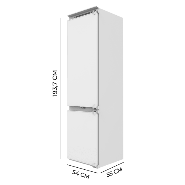 Bolero CoolMarket Combi BI-D FLW 267 E Frigorífico combi integrable con puerta fija de 267 litros de capacidad, 193,7 y 54 cm de ancho, clase E, Total No Frost, Compresor Inverter  y Full LED Wall; y con tecnologías Fast Cooling, Fast Freezing y modos Vacaciones y Smart.