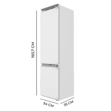 Bolero CoolMarket Combi BI-D FLW 267 E Frigorífico combi integrable con puerta fija de 267 litros de capacidad, 193,7 y 54 cm de ancho, clase E, Total No Frost, Compresor Inverter  y Full LED Wall; y con tecnologías Fast Cooling, Fast Freezing y modos Vacaciones y Smart.