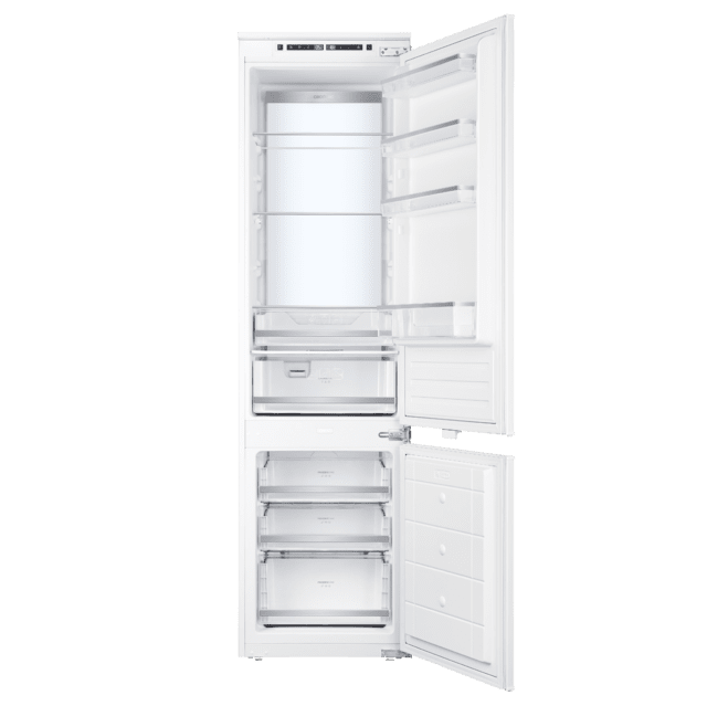 Bolero CoolMarket Combi BI-D FLW 267 E Frigorífico combi integrable con puerta fija de 267 litros de capacidad, 193,7 y 54 cm de ancho, clase E, Total No Frost, Compresor Inverter  y Full LED Wall; y con tecnologías Fast Cooling, Fast Freezing y modos Vacaciones y Smart.