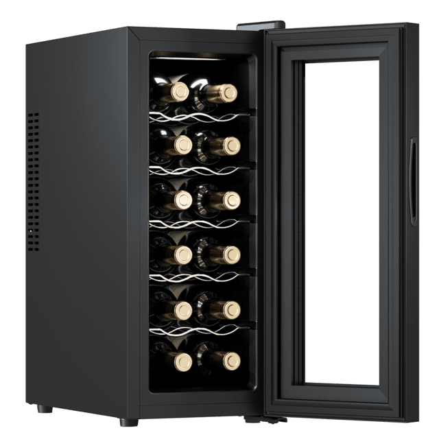 Bolero GrandSommelier 1250 CoolCrystal Vinoteca Bodega con capacidad de 12 botellas y enfriamiento termoeléctrico. Temperatura regulable y luz LED interior