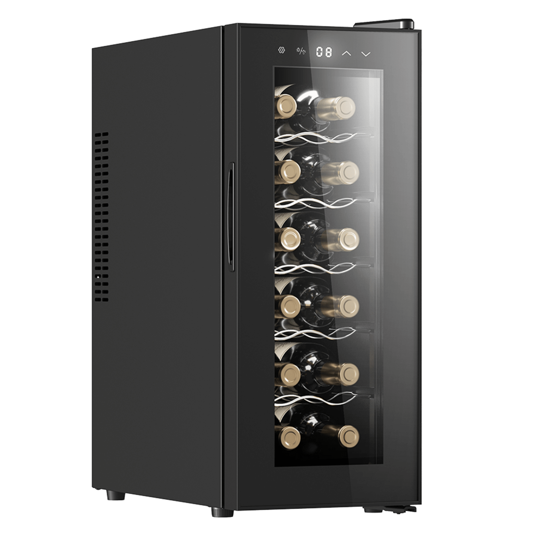 Bolero GrandSommelier 1250 CoolCrystal Weinkühlschrank GrandSommelier 1250 CoolCrystal, mit 12 Flaschen Fassungsvermögen und thermoelektrischer Kühlung. Einstellbare Temperatur und LED-Innenbeleuchtung