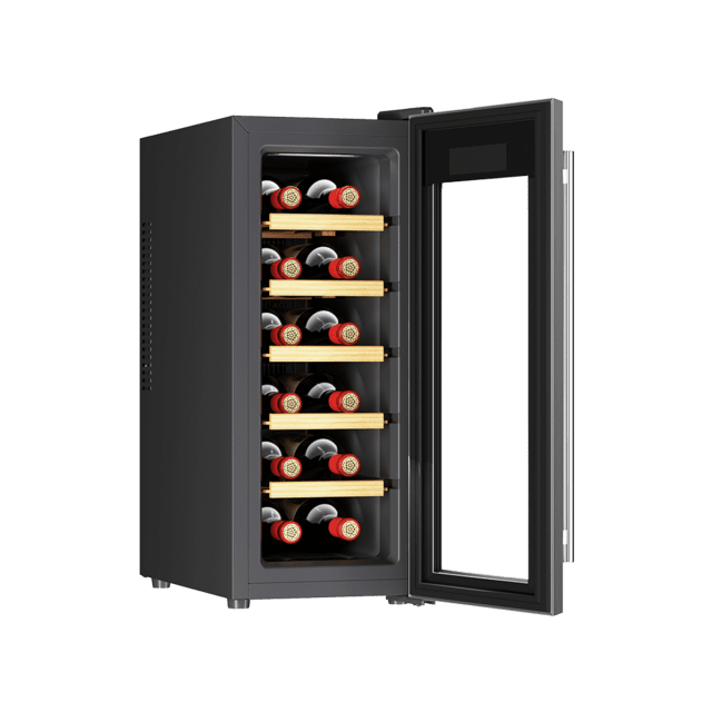 Bolero GrandSommelier 1270 CoolWood Adega com capacidade para 12 garrafas e refrigeração termoelétrica. Temperatura ajustável e luz LED interna