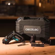 PowerGyro 3500 X-treme Set Akkuschrauber mit Exzenteraufsatz zum Schrauben in Ecken und schwer zugänglichen Stellen. Es verfügt über einen 4-V- und 1.500-mAh-Akku sowie ein Bohrfutter für 6,35-mm-Universal-Sechskant-Bits. Enthält eine Aktentasche und verschiedenes Zubehör.