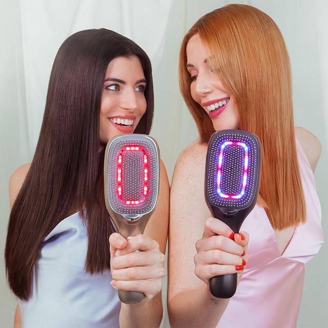 HairCare Revitalize Haarreparaturbürste mit 5 Technologien: Vibration, negative Ionen, EMS-Mikroströme, Low-Power-Laser (LLLT) sowie rotes und blaues LED-Licht. Ersetzen Sie Ihre herkömmliche Bürste und helfen Sie dabei, die Haarkutikula zu regenerieren.