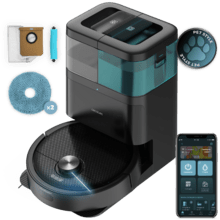 Conga 15090 SpinArm Home&Wash Robot aspirador con Tecnología láser de navegación. Base de autovaciado con tanques de polvo y agua, limpieza y secado de mopas. Cepillo de silicona. Mopas giratorias y elevables. Cepillo lateral. Motor de succión 8000 Pa. App y asistentes virtuales.