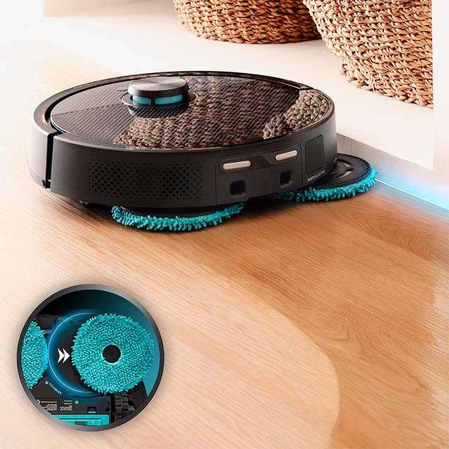 Conga 16090 AI SpinArm Home&Wash Robot aspirador con Tecnología láser de navegación y detección de objetos. Base de autovaciado con tanques de polvo y agua, limpieza y secado de mopas. Cepillo de silicona. Mopas giratorias y elevables. Cepillo lateral. Motor de succión 8000 Pa. App y asistentes virtuales.