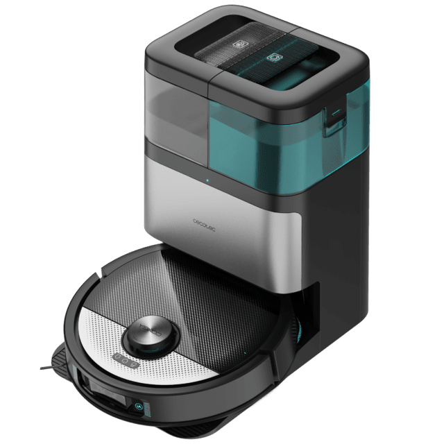 Conga 16090 AI SpinArm Home&Wash Robot aspirador con Tecnología láser de navegación y detección de objetos. Base de autovaciado con tanques de polvo y agua, limpieza y secado de mopas. Cepillo de silicona. Mopas giratorias y elevables. Cepillo lateral. Motor de succión 8000 Pa. App y asistentes virtuales.