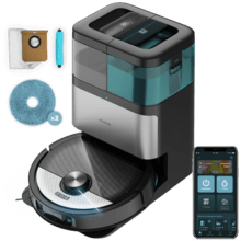 Conga 16090 AI SpinArm Home&Wash Robot aspirador con Tecnología láser de navegación y detección de objetos. Base de autovaciado con tanques de polvo y agua, limpieza y secado de mopas. Cepillo de silicona. Mopas giratorias y elevables. Cepillo lateral. Motor de succión 8000 Pa. App y asistentes virtuales.
