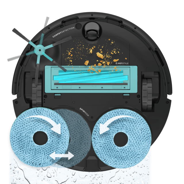 Conga 16090 AI SpinArm Home&Wash Robot aspirador con Tecnología láser de navegación y detección de objetos. Base de autovaciado con tanques de polvo y agua, limpieza y secado de mopas. Cepillo de silicona. Mopas giratorias y elevables. Cepillo lateral. Motor de succión 8000 Pa. App y asistentes virtuales.