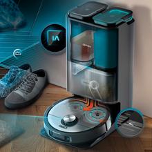 Conga 20090 ProAI InfinitySoap Cut&Spa Robot aspirador con Tecnología láser de navegación y detección de objetos. Base de autovaciado con tanques de agua limpia y agua sucia, bolsa de polvo y dosificador de jabón. Autolimpieza y secado de mopas. Mopas giratorias, elevables y extensibles. 8000 Pa de presión de succión. Control APP y asistentes virtuales. Sistema Hair Cutting en la base de autovaciado para eliminar los pelos del cepillo.