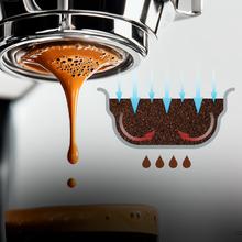 Baristeo Gastro Cafetera profesional con sistema E-61, pre-infusión ajustable en dos fases, bomba de 9 bares y control PID para extraer todo el sabor, aroma y crema en cada taza.
