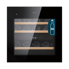 GrandSommelier Duo 36000 Touch Black Compressor Cave à vin complètement encastrable avec verre noir, ouverture tactile par capteur, double zone de température de 5 ºC à 20 ºC, capacité pour 36 bouteilles, dimensions de 60x60 cm, éclairage LED intérieur, compresseur intégré, écran LED intérieur, fonctionnement silencieux, 3 clayettes en bois