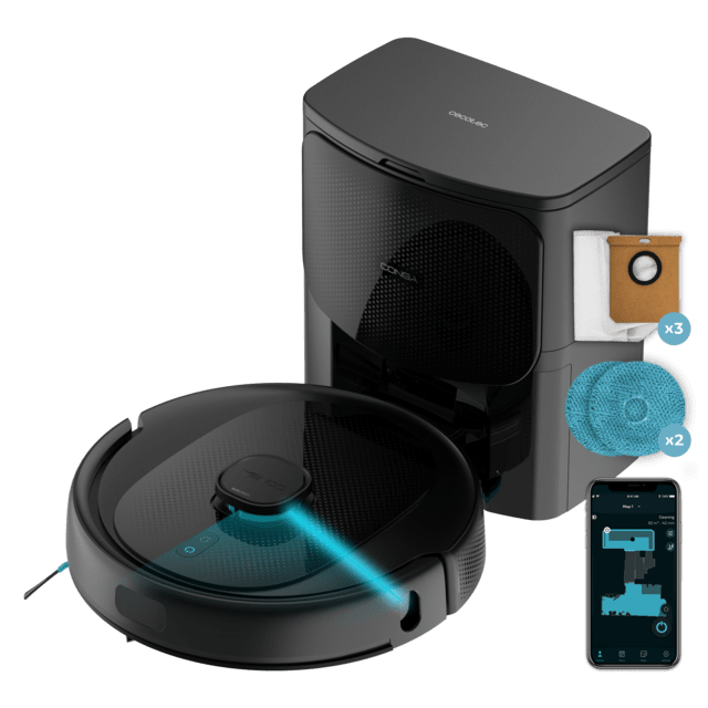 Conga 9590 Spin Revolution Ultra Power Home Robot aspirateur Système de nettoyage innovant avec deux tissus qui tournent à toute vitesse, s'humidifient en permanence et exercent une pression sur le sol pour éliminer les taches les plus tenaces.