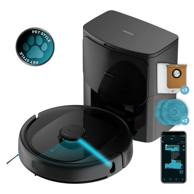 Conga 9590 Spin Revolution Ultra Power Home Robot aspirateur Système de nettoyage innovant avec deux tissus qui tournent à toute vitesse, s'humidifient en permanence et exercent une pression sur le sol pour éliminer les taches les plus tenaces.