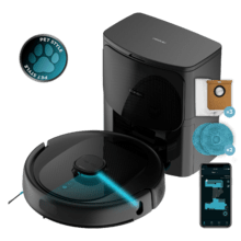 Conga 9590 Spin Revolution Ultra Power Home Robot aspirateur Système de nettoyage innovant avec deux tissus qui tournent à toute vitesse, s'humidifient en permanence et exercent une pression sur le sol pour éliminer les taches les plus tenaces.