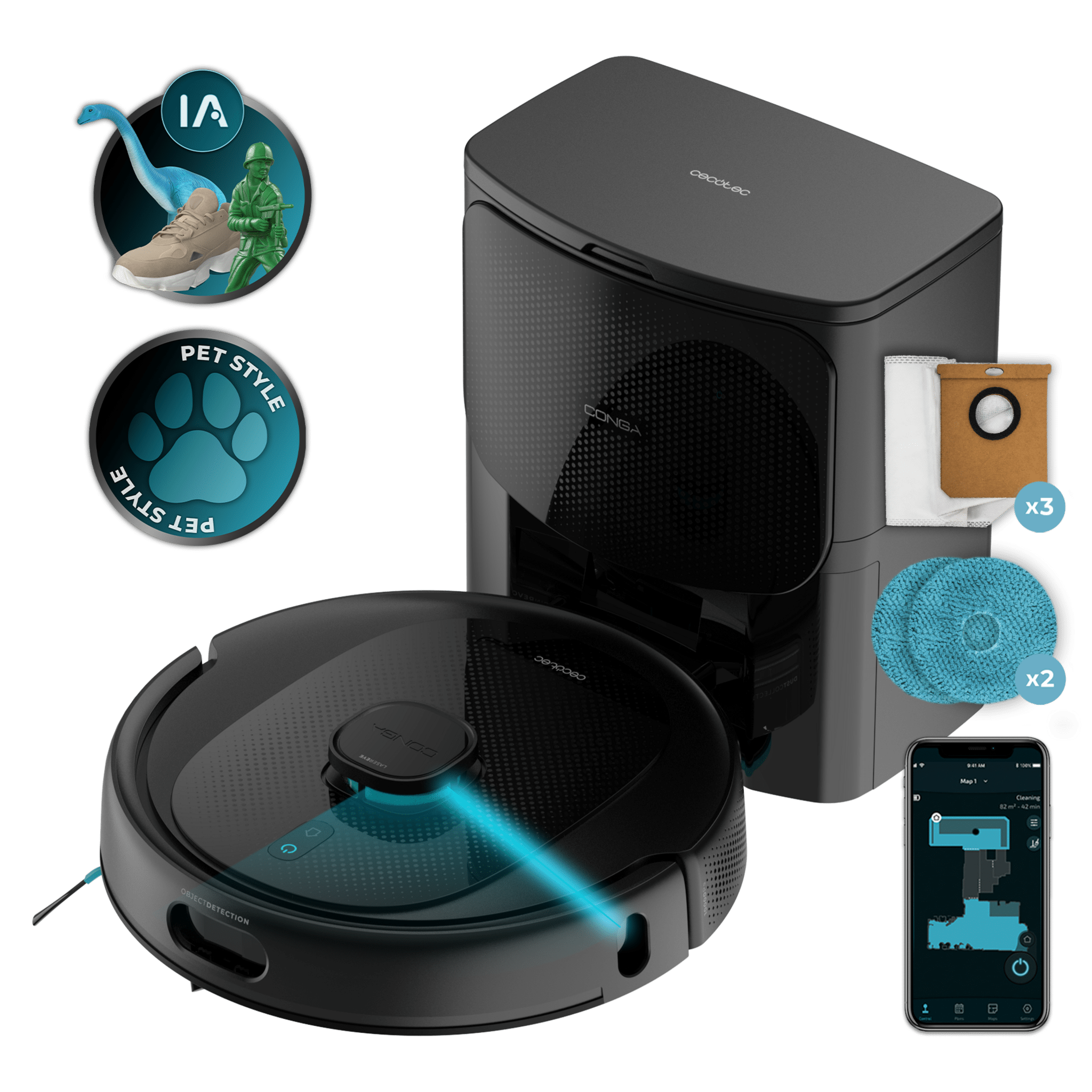 Conga 9990 AI Spin Revolution Ultra Power Home Robot aspirador con IA láser y base de autovaciado Cecotec