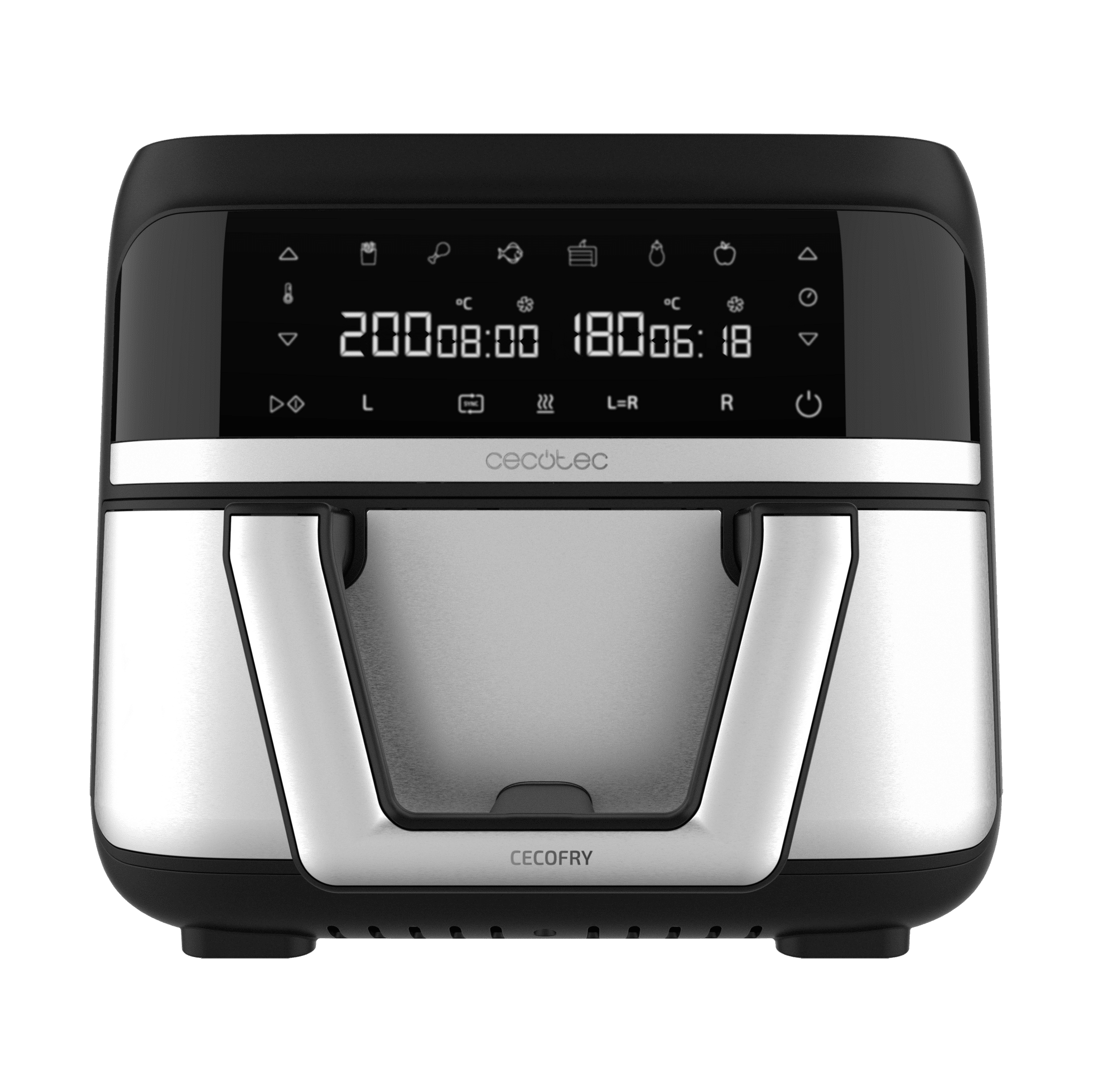  Freidora dietética digital y compacta sin aceite de 9 L de capacidad, tecnología PerfectCook y pared divisoria móvil para optar entre dos cestillos con temperatura dual o convertirse en una sola cubeta.