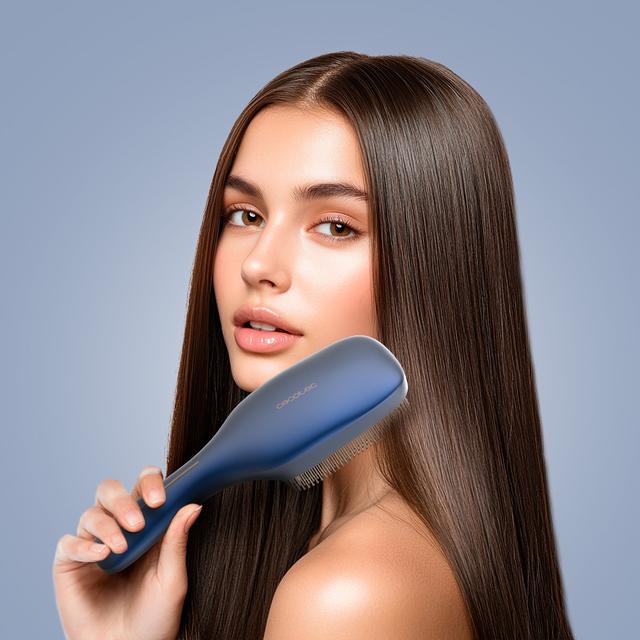 HairCare Revitalize Blue Hair-Reparaturbürste mit 5 Technologien: Vibration, negative Ionen, EMS-Mikroströme, Low-Power-Laser (LLLT) sowie rotes und blaues LED-Licht. Ersetzen Sie Ihre herkömmliche Bürste und helfen Sie dabei, die Haarkutikula zu regenerieren.