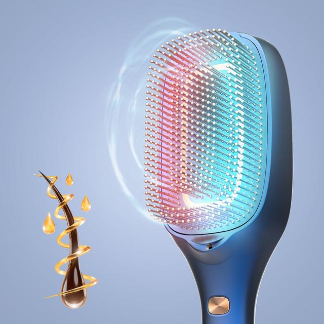 HairCare Revitalize Blue Brosse réparatrice de cheveux avec 5 technologies : vibration, ions négatifs, microcourants EMS, laser basse puissance (LLLT) et lumière LED rouge et bleue. Remplacez votre brosse conventionnelle et aidez à régénérer les cuticules des cheveux.