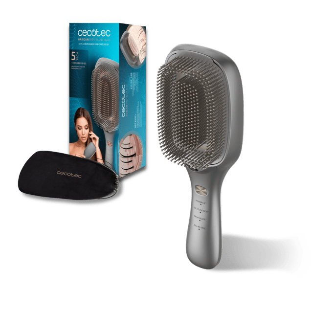 Cepillo CECOTEC HairCare Revitalize Aluminum con caja, bolsa de almacenamiento y tecnologías de cuidado capilar