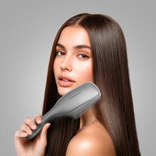 HairCare Revitalize Aluminium Brosse réparatrice de cheveux avec 5 technologies : vibration, ions négatifs, microcourants EMS, laser basse puissance (LLLT) et lumière LED rouge et bleue. Remplacez votre brosse conventionnelle et aidez à régénérer les cuticules des cheveux.