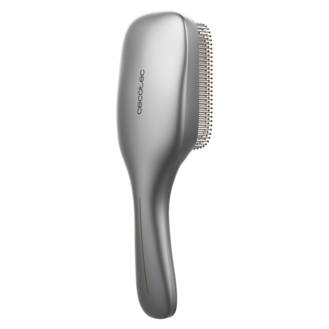 HairCare Revitalize Aluminium Brosse réparatrice de cheveux avec 5 technologies : vibration, ions négatifs, microcourants EMS, laser basse puissance (LLLT) et lumière LED rouge et bleue. Remplacez votre brosse conventionnelle et aidez à régénérer les cuticules des cheveux.