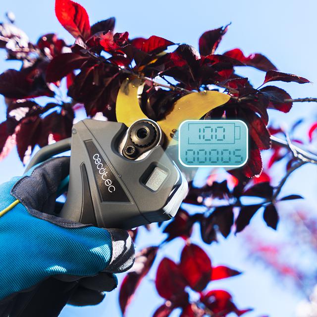 TitanCut 5000 Cesoie da potatura elettriche. Due batterie da 21 V. Motore Brushless, senza spazzole. Rami fino a 50 mm. Lame con rivestimento in titanio. Display di controllo digitale. Include una valigetta e diversi accessori.