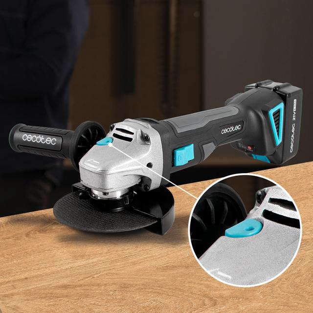 RadialPower 2120 Freemove Amoladora angular batería 21V. Motor sin escobillas, Brushless. Compatible con discos de 125mm. Velocidad hasta 12.000rpm. Incluye 8 discos y maletín.