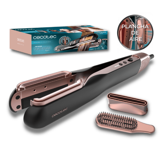 RitualCare Air Lisse 2in1 Black Secador Plancha de pelo con aire con 2 cabezales: cepillo y concentrador. Tiene 106000 rpm con un motor digital de alta tecnología. Seca y alisa tu cabello con esta plancha ahorrando tiempo.