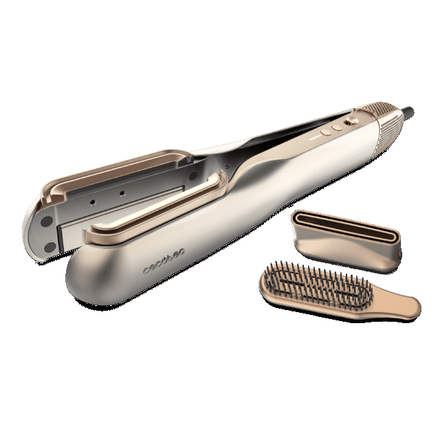 RitualCare Air Lisse 2in1 Champagne Secador Plancha de pelo con aire con 2 cabezales: cepillo y concentrador. Tiene 106000 rpm con un motor digital de alta tecnología. Seca y alisa tu cabello con esta plancha ahorrando tiempo.