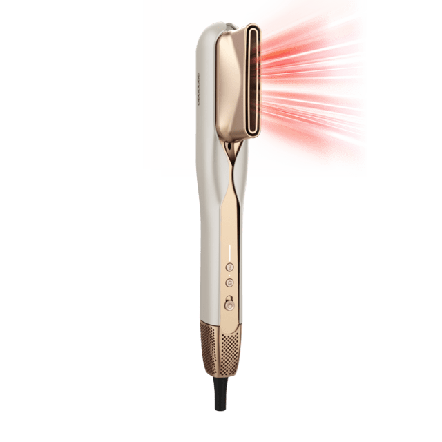 Lisseur RitualCare Air Lisse 2en1 Champagne Air avec 2 têtes : brosse et concentrateur. Il dispose de 106 000 tr/min avec un moteur numérique de haute technologie. Séchez et lissez vos cheveux avec ce fer pour gagner du temps.