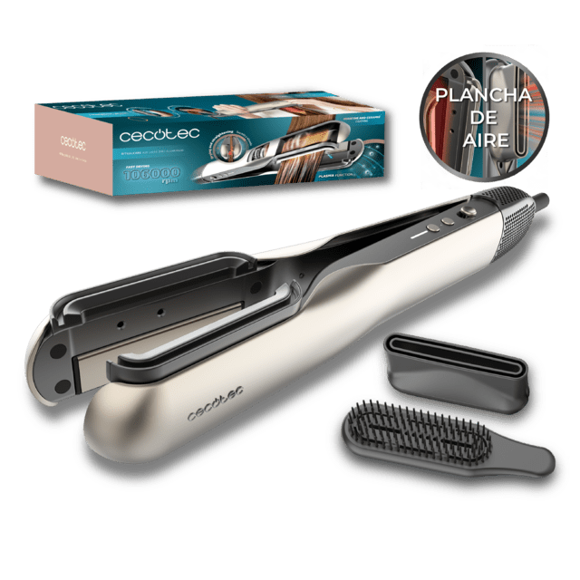 RitualCare Air Lisse 2in1 Aluminum Secador Plancha de pelo con aire con 2 cabezales: cepillo y concentrador. Tiene 106000 rpm con un motor digital de alta tecnología. Seca y alisa tu cabello con esta plancha ahorrando tiempo.