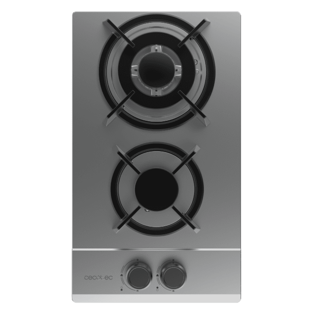 Bolero Squad G 2200S Inox Placa de gas, 2 fuegos, acabado en acero inoxidable, parrillas individuales de hierro fundido, potencia de 5,25kW, quemador WOK triple corona, encendido eléctrico, sistema de seguridad de las válvulas, para gas natural y accesorio para la conversión de gas incluído.