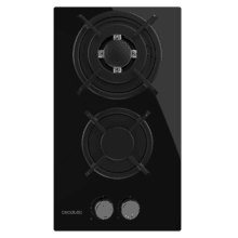 Bolero Squad G 2200S Glass Black Placa de gas, 2 fuegos, acabado en cristal negro, parrillas individuales de hierro fundido, potencia de 5,25kW, quemador WOK triple corona, encendido eléctrico, sistema de seguridad de las válvulas, para gas natural y accesorio de gas butano incluído.