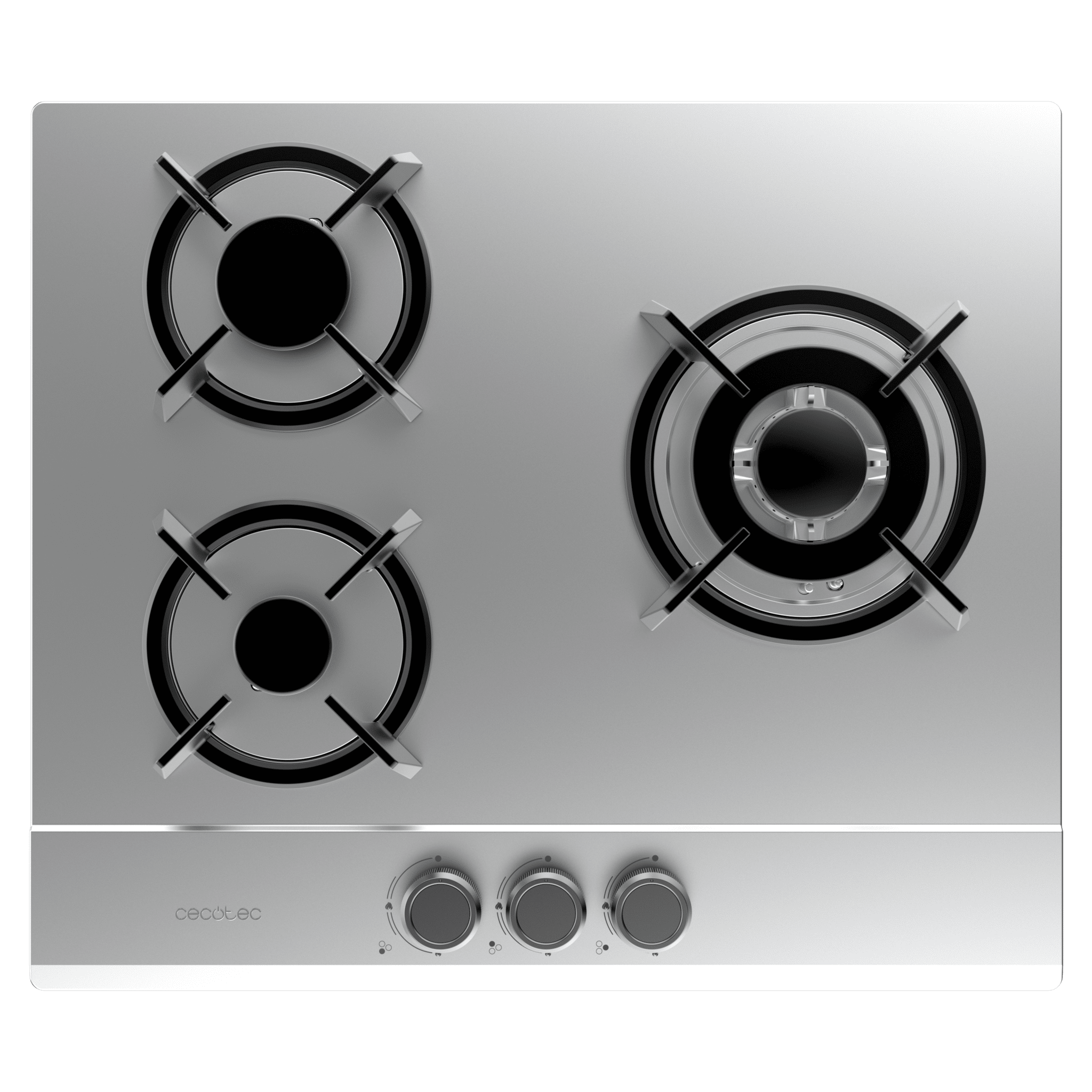 Plaque De Gaz Cecotec Bolero Squad G 3400F - 3 Feux, 6.2 KW, Inox, Brûleur WOK Triple, Allumage électronique, Sécurité Gaz