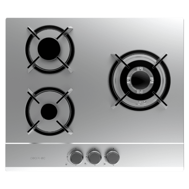 Bolero Squad G 3200S Inox Placa de gas, 3 fuegos, acabado en acero inoxidable, parrillas individuales de hierro fundido, potencia de 6,25kW, quemador WOK triple corona, encendido eléctrico, sistema de seguridad de las válvulas, para gas natural y accesorio para la conversión de gas incluído.