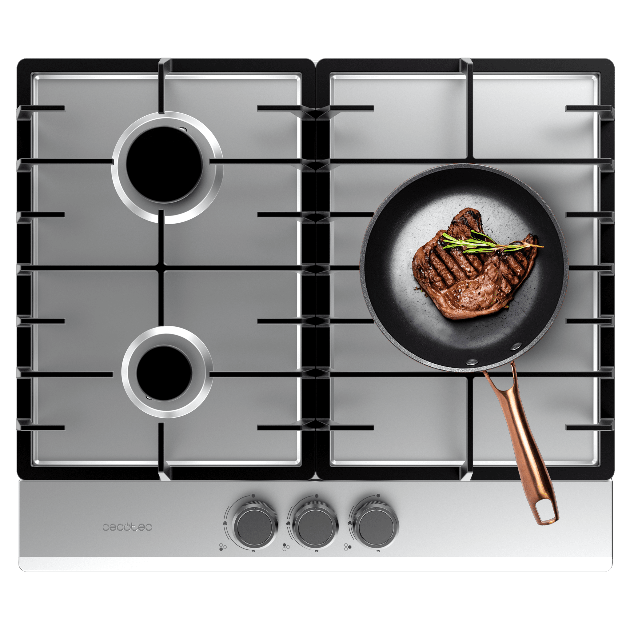 Bolero Squad G 3200F Inox Plaque de cuisson à gaz, 3 foyers, finition en acier inoxydable, grille en fonte, puissance de 6250 W, foyer WOK triple anneau, allumage électrique, système de sécurité des valves, gaz naturel avec accessoire de conversion au gaz butane.