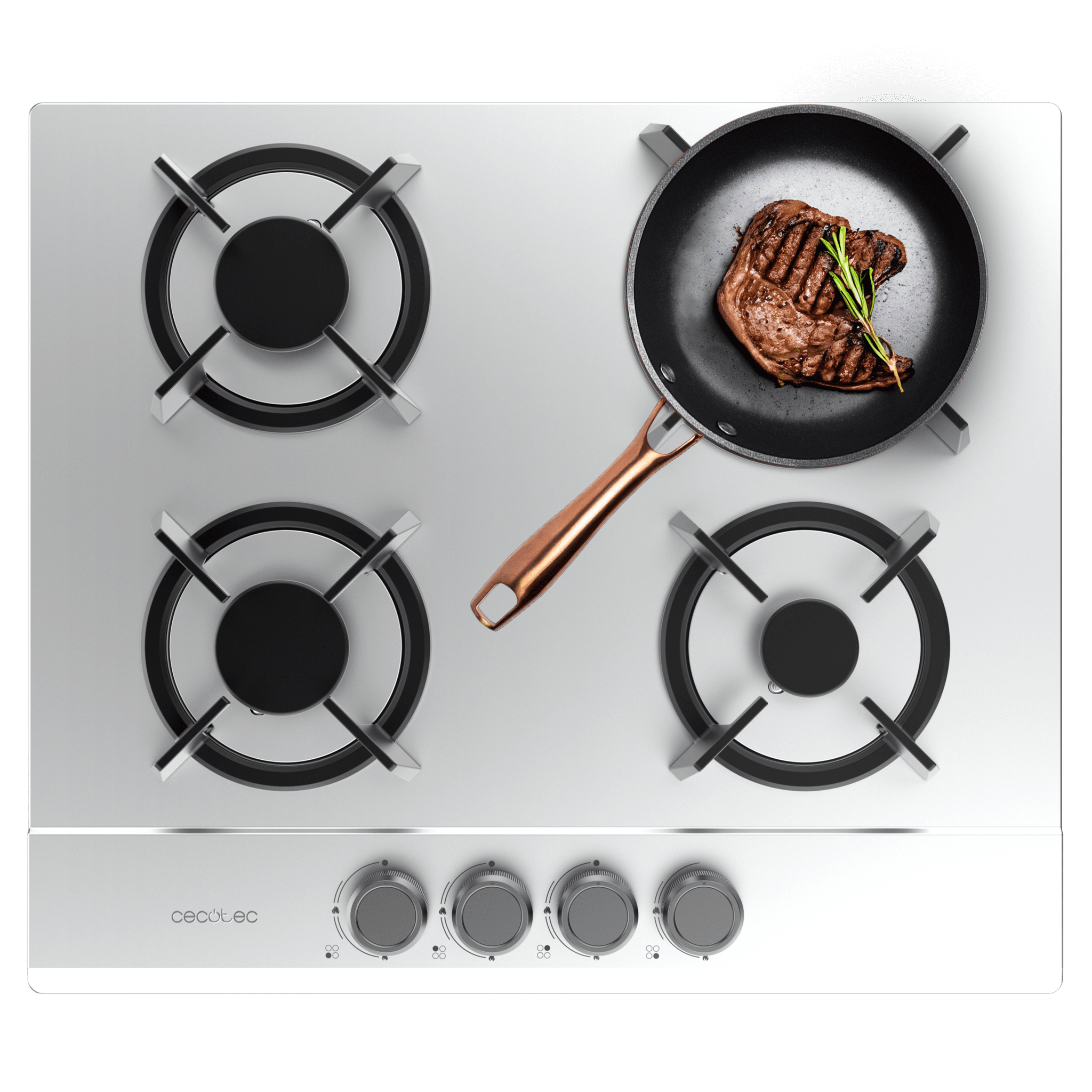 Bolero Squad G 4200S Inox Plaque de cuisson à gaz, 4 foyers, finition en acier inoxydable, grilles individuelles en fonte, puissance de 8000 W, foyer WOK triple anneau, allumage électrique, système de sécurité des valves, gaz naturel avec accessoire de conversion au gaz butane.
