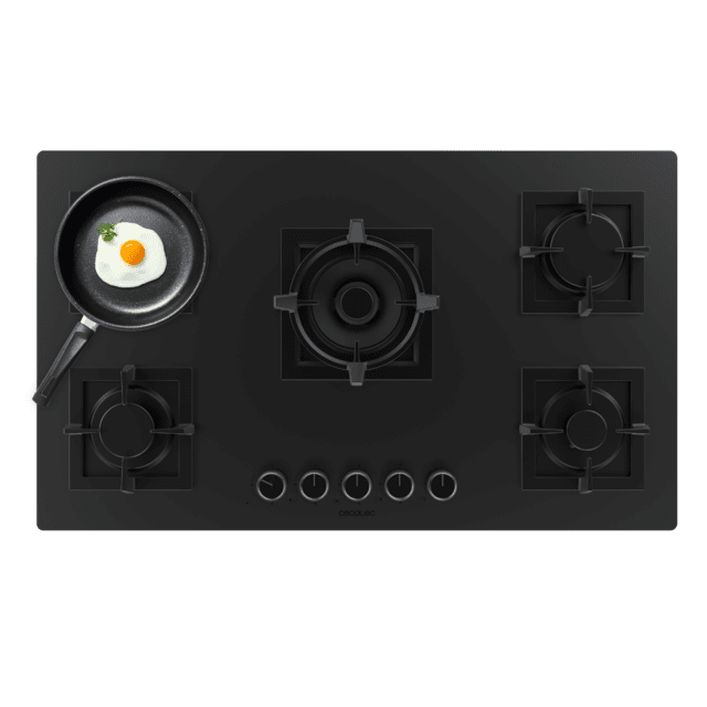 Bolero Squad G 5800S Eternal Nano Glass Placa de gas, 5 fuegos, acabado en cristal negro mate, parrillas individuales de hierro fundido, potencia de 13,1kW, quemador eternal con soporte WOK, encendido eléctrico, sistema de seguridad de las válvulas, para gas natural y accesorios para la conversión de gas incluído.