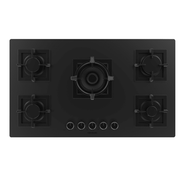 Bolero Squad G 5800S Eternal Nano Glass Placa de gas, 5 fuegos, acabado en cristal negro mate, parrillas individuales de hierro fundido, potencia de 13,1kW, quemador eternal con soporte WOK, encendido eléctrico, sistema de seguridad de las válvulas, para gas natural y accesorios para la conversión de gas incluído.