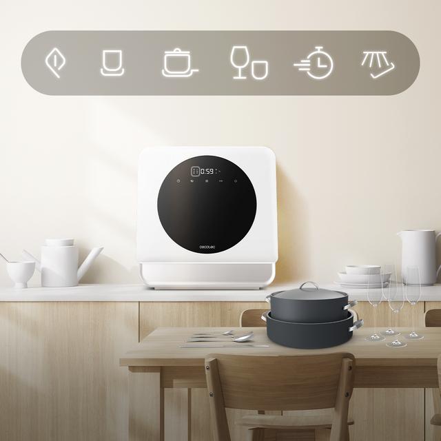 Bolero Aguazero 1100 Lavavajiillas compacto de 3 servicios blanco, clase C, con 6 programas y  Touch Control Panel. Con funciones como Long Storage y Delay Start