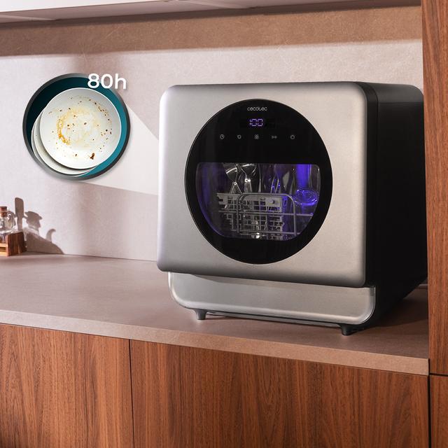 Bolero Aguazero 1150 Dark Mini Lavavajiillas compacto de 3 servicios acabado inox oscuro, clase C, con 6 programas, ventana de visualización y  luz interior. Con  Touch Control Panel y  Long Storage