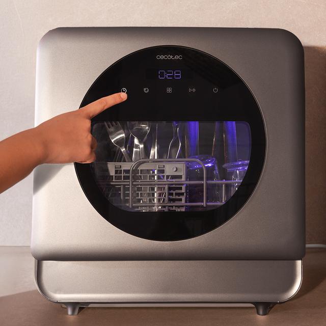 Bolero Aguazero 1150 Dark Mini Lavavajiillas compacto de 3 servicios acabado inox oscuro, clase C, con 6 programas, ventana de visualización y  luz interior. Con  Touch Control Panel y  Long Storage