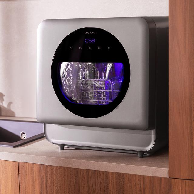 Bolero Aguazero 1150 Dark Mini Lavavajiillas compacto de 3 servicios acabado inox oscuro, clase C, con 6 programas, ventana de visualización y  luz interior. Con  Touch Control Panel y  Long Storage