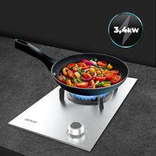 Bolero Squad G 1400S Inox - Placa de gas de 1 Fuego, 3.4kW, Acero Inoxidable, Parrillas de Hierro Fundido, Quemador WOK Triple Corona, Encendido Electrónico, Seguridad en Válvulas, accesorio para la conversión de gas incluído.