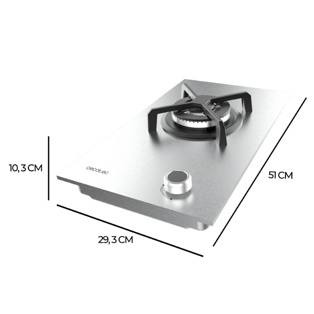 Bolero Squad G 1400S Inox - Placa de gas de 1 Fuego, 3.4kW, Acero Inoxidable, Parrillas de Hierro Fundido, Quemador WOK Triple Corona, Encendido Electrónico, Seguridad en Válvulas, accesorio para la conversión de gas incluído.