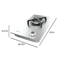 Bolero Squad G 1400S Inox - Placa de gas de 1 Fuego, 3.4kW, Acero Inoxidable, Parrillas de Hierro Fundido, Quemador WOK Triple Corona, Encendido Electrónico, Seguridad en Válvulas, accesorio para la conversión de gas incluído.
